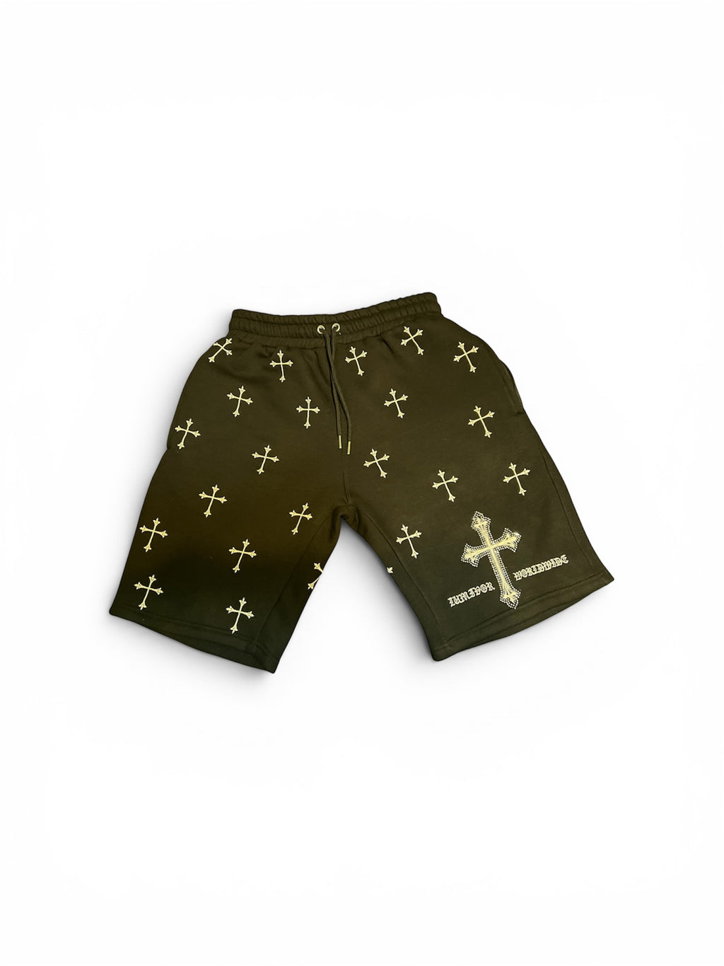 LUMIVOR WORLDWIDE OVERSIZED Embroidered Rhinestone Cross Heavyweight Sweat-Shorts
