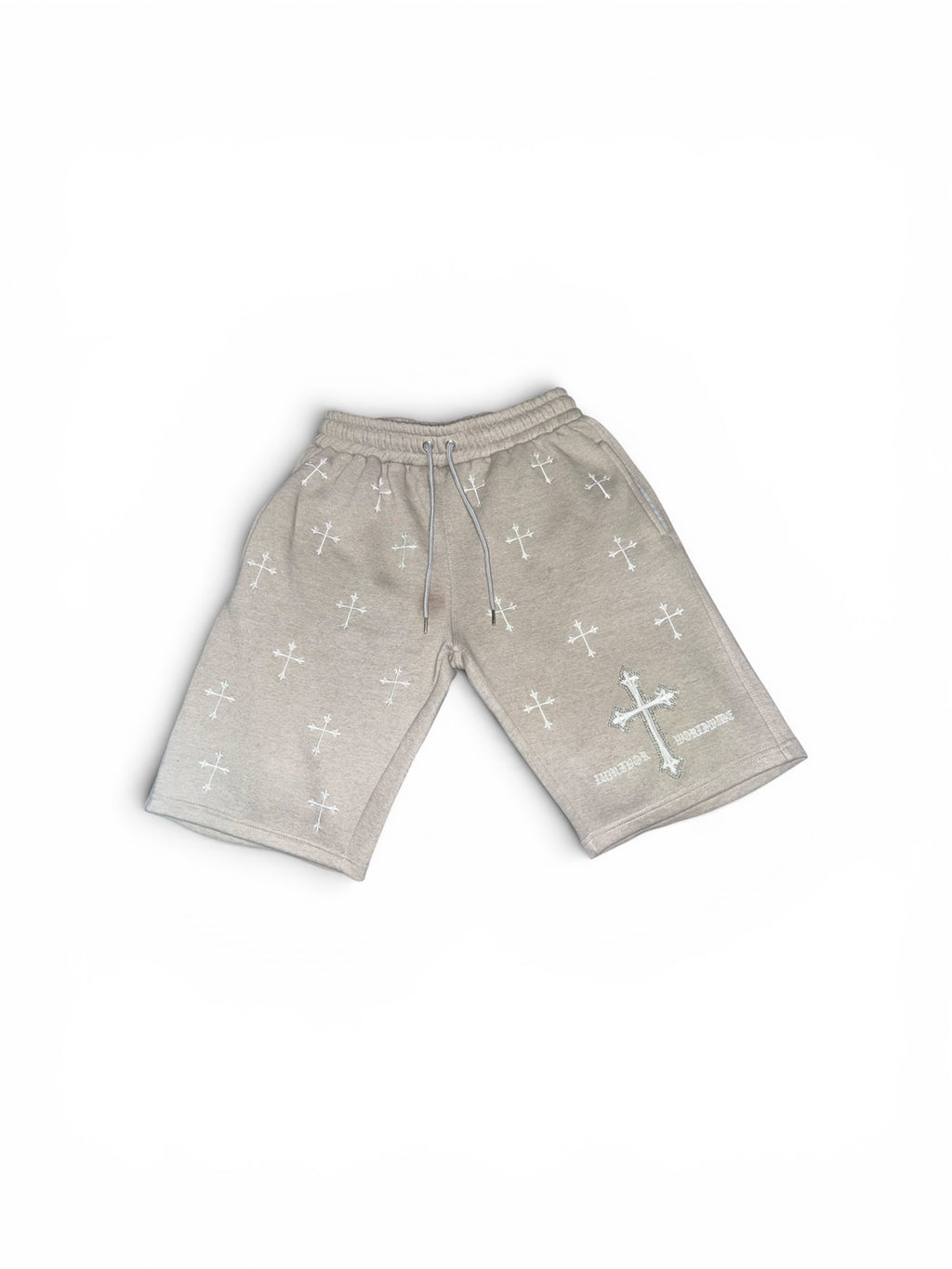 LUMIVOR WORLDWIDE OVERSIZED Embroidered Rhinestone Cross Heavyweight Sweat-Shorts