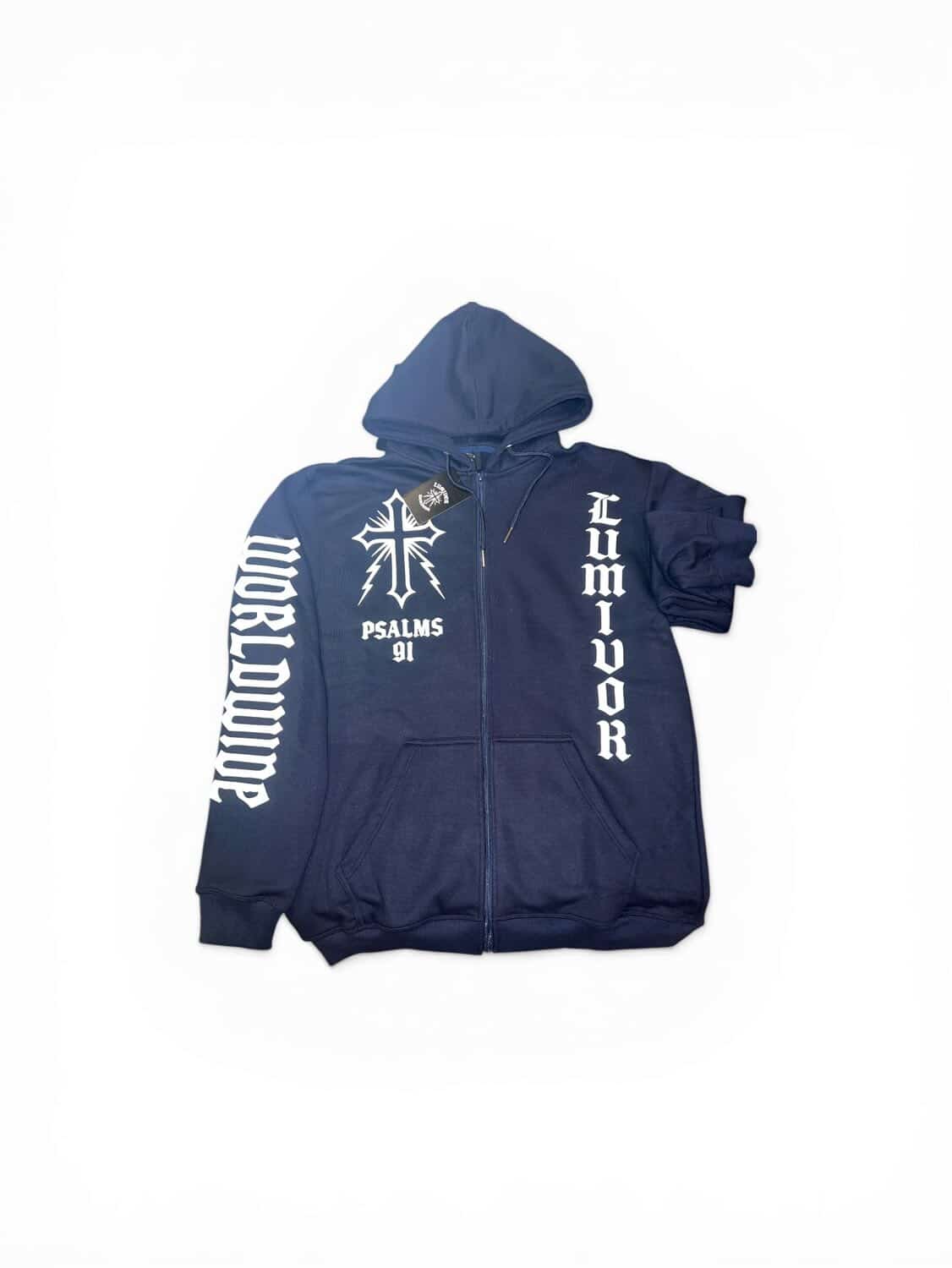 Navy Blue Psalms 91 Zip up